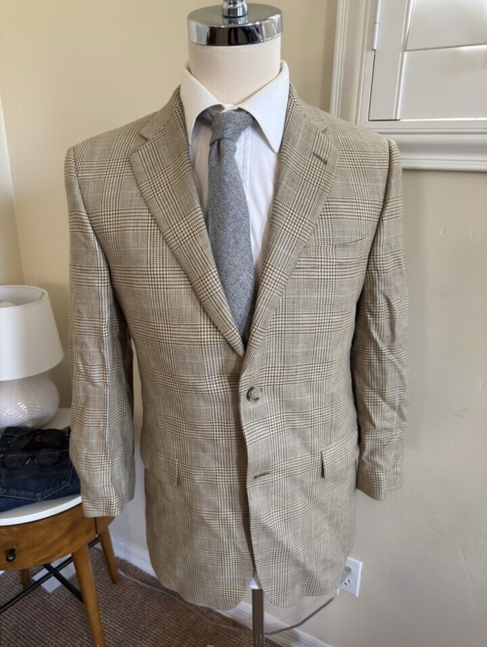 Burberry London Bond Street Glen Plaid Wool Blazer Tan 40R